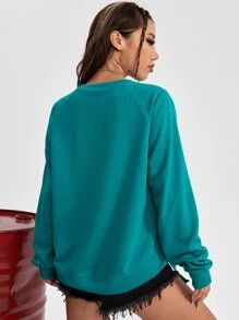 Solid Raglan Sleeve Knot Hem Sweatshirt In Fall/Winter
