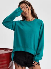 Solid Raglan Sleeve Knot Hem Sweatshirt In Fall/Winter