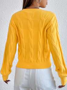 RueChic Cable Knit Lantern Sleeve Jumper