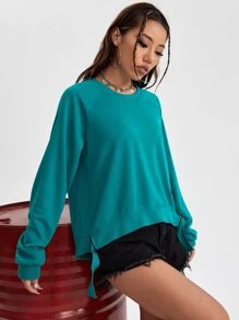 Solid Raglan Sleeve Knot Hem Sweatshirt In Fall/Winter
