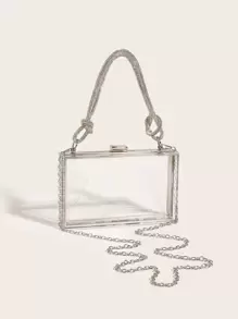 迷你透明亚克力手提包钱包，可装手机、口红、时尚斜挎链条单肩包，非常适合派对活动 - 無色 - 查看 2
