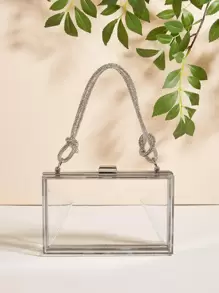 迷你透明亚克力手提包钱包，可装手机、口红、时尚斜挎链条单肩包，非常适合派对活动 - 無色 - 查看 3