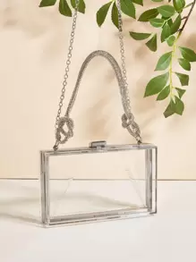 迷你透明亚克力手提包钱包，可装手机、口红、时尚斜挎链条单肩包，非常适合派对活动 - 無色 - 查看 5