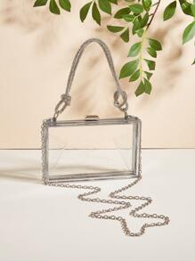迷你透明亚克力手提包钱包，可装手机、口红、时尚斜挎链条单肩包，非常适合派对活动 - 無色 - 查看 6