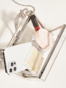 迷你透明亚克力手提包钱包，可装手机、口红、时尚斜挎链条单肩包，非常适合派对活动 - 無色 - 查看 7