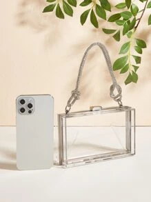 迷你透明亚克力手提包钱包，可装手机、口红、时尚斜挎链条单肩包，非常适合派对活动 - 無色 - 查看 8
