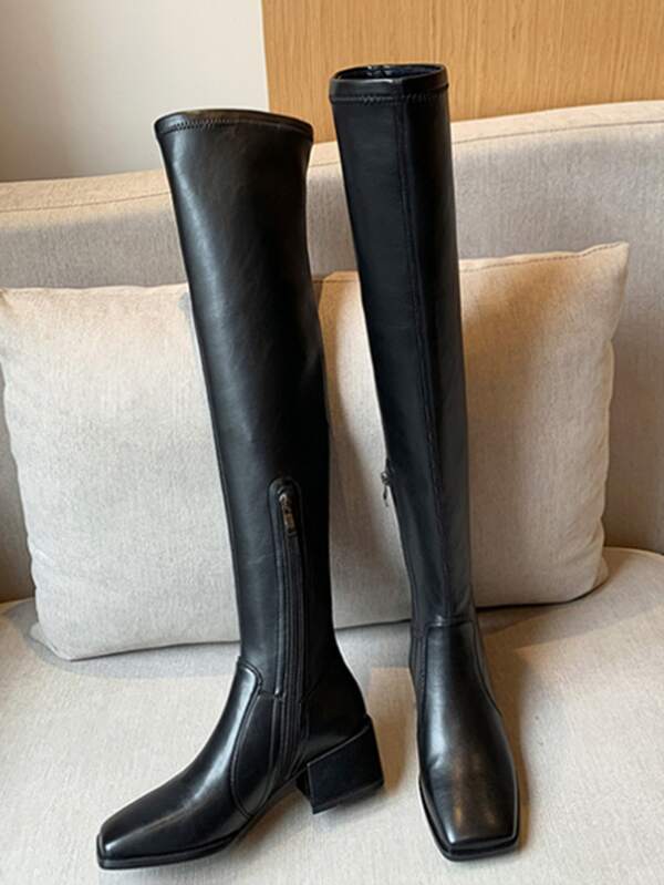 Square Toe Chunky Heeled Sock Boots SHEIN USA