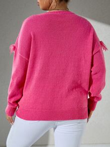 大碼流蘇邊落肩袖套頭毛衣