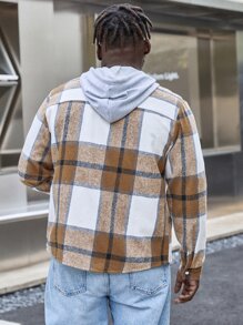 Manfinity Hombres Camisa con estampado de cuadros con cordón con capucha - Multicolor - Ver 2