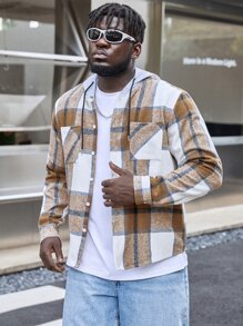 Manfinity Hombres Camisa con estampado de cuadros con cordón con capucha - Multicolor - Ver 3