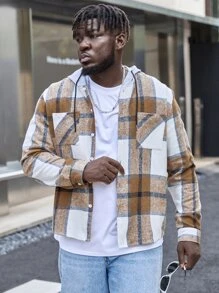 Manfinity Hombres Camisa con estampado de cuadros con cordón con capucha - Multicolor - Ver 5