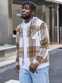 Manfinity Hombres Camisa con estampado de cuadros con cordón con capucha - Multicolor - Ver 6