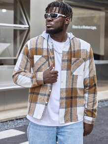 Manfinity Hombres Camisa con estampado de cuadros con cordón con capucha - Multicolor - Ver 7