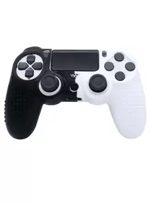 PS4 Black & White Splash Silicone Controller Grip, Anti-Sweat And Anti-Slip (Asymmetrical Black & White Dye Placement) - Black and White - View 2