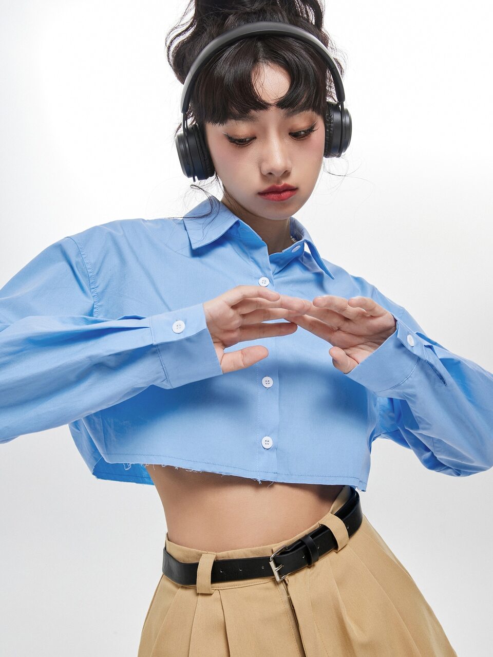 Solid Drop Shoulder Crop Shirt