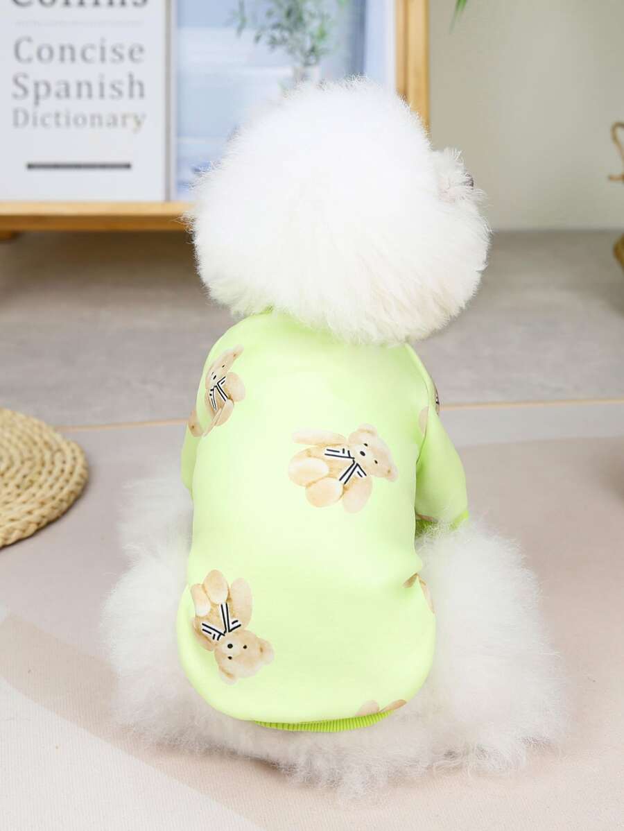 1 áo hoạt hình họa tiết gấu thú cưng cho chó và mèo cho mùa thu và mùa đông - Màu xanh Bạc hà - Xem 1