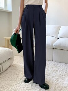 DAZY Quần âu ống đứng rộng rãi màu trơn công sở thường ngày, quần âu nữ - Màu xanh hải quân - Xem 3