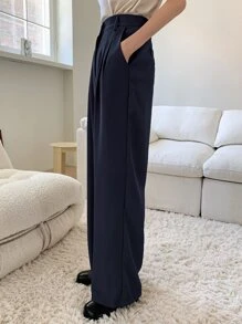 DAZY Quần âu ống đứng rộng rãi màu trơn công sở thường ngày, quần âu nữ - Màu xanh hải quân - Xem 5