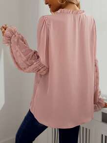 SHEIN LUNE Swiss Dot Frill Trim Blouse - Dusty Pink - View 2