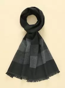 Men Plaid Pattern Raw Trim Scarf - Multicolor - View 1