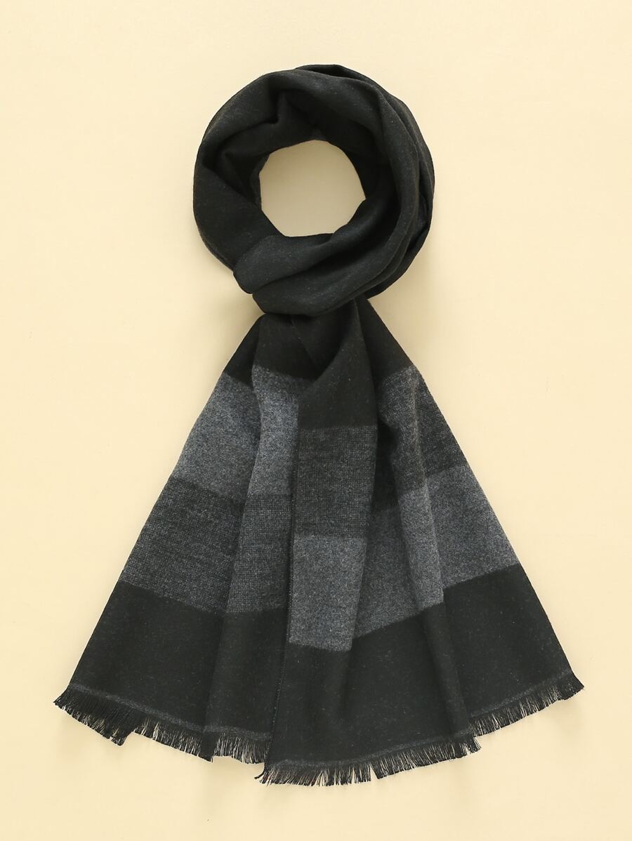 Men Plaid Pattern Raw Trim Scarf - Multicolor - View 1