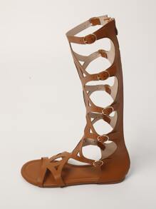 Sandalias de gladiador con abertura con diseño de hebilla - Marrón - Ver 3