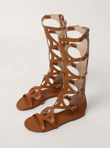 Sandalias de gladiador con abertura con diseño de hebilla - Marrón - Ver 4