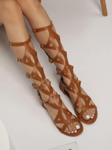 Sandalias de gladiador con abertura con diseño de hebilla - Marrón - Ver 6