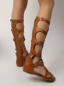 Sandalias de gladiador con abertura con diseño de hebilla - Marrón - Ver 7