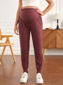 SHEIN Maternity Adjustable Waist Split Hem Trousers - Redwood - View 3
