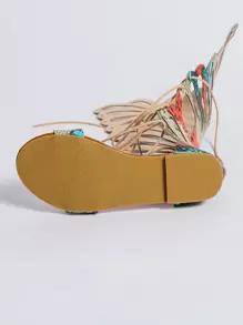 Snakeskin Embossed Hollow Out Lace-up Front Sandals - Multicolor - View 5