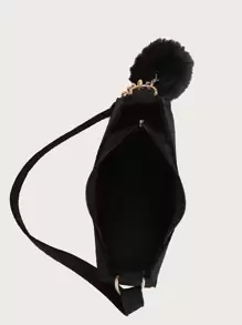 輕便商務休閒 Pom Pom 裝飾 Hobo 包，適合青少年女孩、女大學生、菜鳥和白領，非常適合辦公室、大學、工作、商務、通勤、戶外、旅行、郊遊 - 黑色 - 查看 6