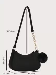 輕便商務休閒 Pom Pom 裝飾 Hobo 包，適合青少年女孩、女大學生、菜鳥和白領，非常適合辦公室、大學、工作、商務、通勤、戶外、旅行、郊遊 - 黑色 - 查看 7