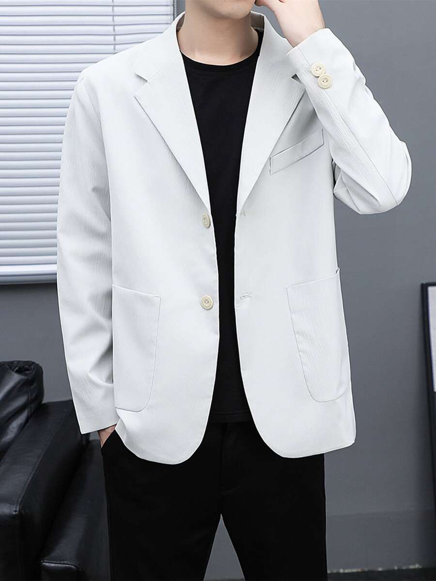 Manfinity Men Lapel Collar Single Button Blazer - Light Grey - View 1