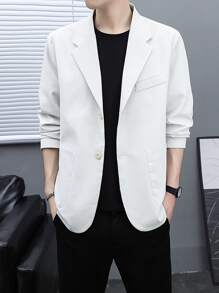 Manfinity Men Lapel Collar Single Button Blazer - Light Grey - View 3