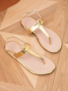 Dép quai chữ T bằng vải satin thanh lịch dành cho nữ, dép đế bằng quai mắt cá chân quyến rũ nổi bật khi đi biển trong kỳ nghỉ - Vàng - Xem 3