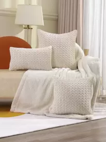 1入組幾何圖案天鵝絨刺繡枕套，帶包縫線 - 米色 - 查看 1