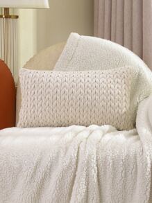 1入組幾何圖案天鵝絨刺繡枕套，帶包縫線 - 米色 - 查看 5