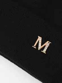 水钻与字母装饰休闲冬秋帽 - 黑色 - 查看 3