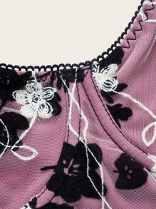 ROMWE Fairycore Áo hai dây Ren lên Hoa Boho - Màu tím - Xem 3