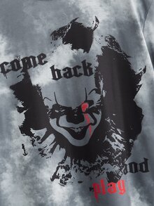 WB Horror | ROMWE Tie Dye Letter Graphic Tee - Grey - View 9