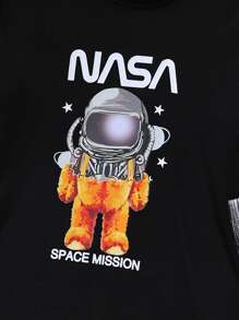 SHEIN 小男童格紋和小熊印花T恤