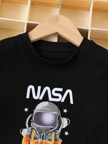 SHEIN 小男童格紋和小熊印花T恤