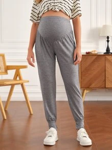 SHEIN 孕婦高腰下擺開叉長褲 - 灰色 - 查看 1