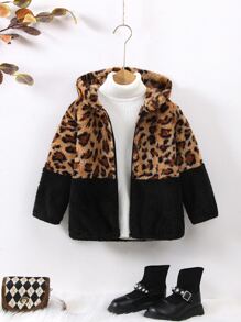 小女童豹紋圖案連帽泰迪夾克