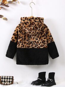 小女童豹紋圖案連帽泰迪夾克
