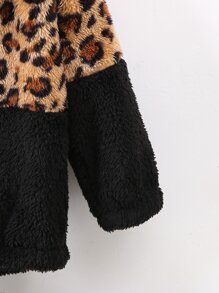 小女童豹紋圖案連帽泰迪夾克