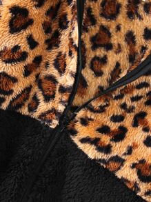 小女童豹紋圖案連帽泰迪夾克