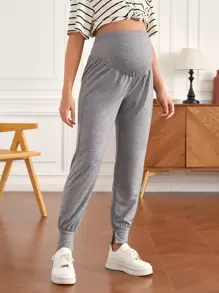 SHEIN 孕婦高腰下擺開叉長褲 - 灰色 - 查看 4