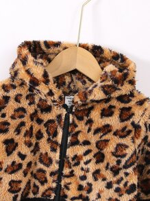 小女童豹紋圖案連帽泰迪夾克